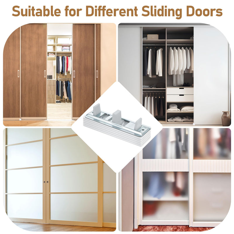 8 Pack Sliding Closet Door Floor Guides with Carpet Risers, Adjustable Sliding Closet Door Guide Fit 3/4'' to 1-3/8'' Thick Doors, White and Metallic (Metal) 8 Metal