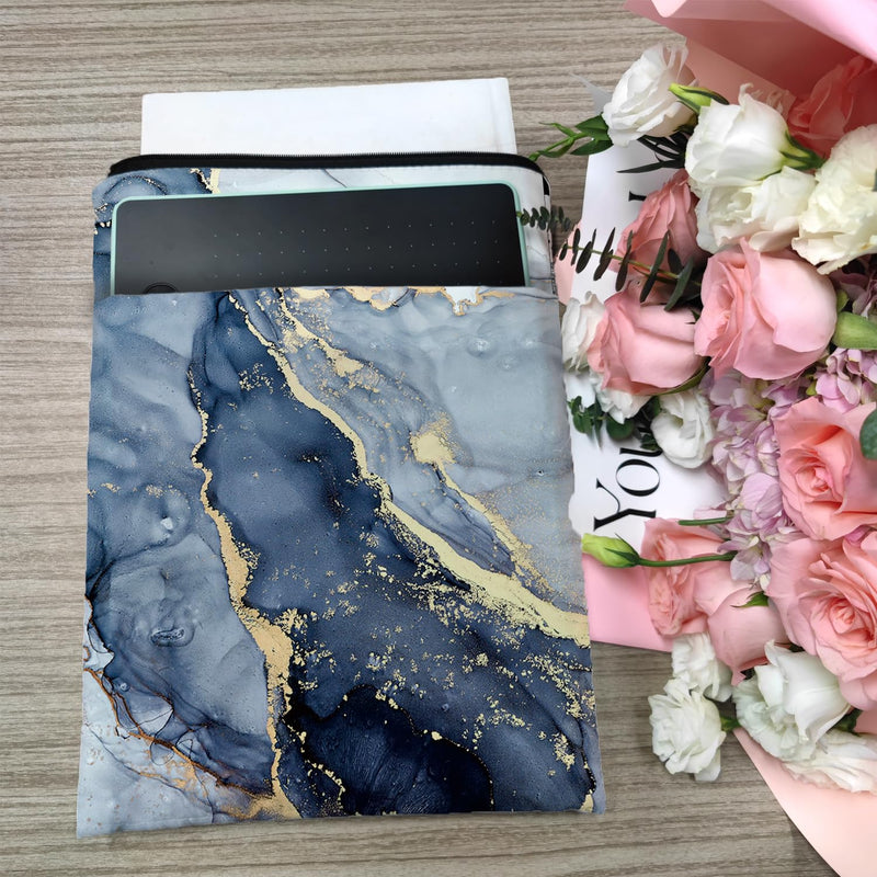 Book Sleeve Book Sleeve for Book Lovers Book Protector Bookish Gifts Book Cover with Zipper for Paperback Washable Bookcover for Teen Adult Teacher Gifts(Golden Cyan Marble)