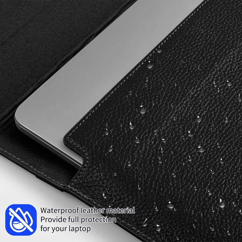 Genuine Leather Laptop Sleeve for MacBook Neo,MacBook Air/Pro 13" | Full-Grain Genuine Leather Laptop Cover with Magnetic Buckle Closure,Computer Protective Bag,Lychee Grain Black Lychee Grain Black for MacBook Pro/Air 13"