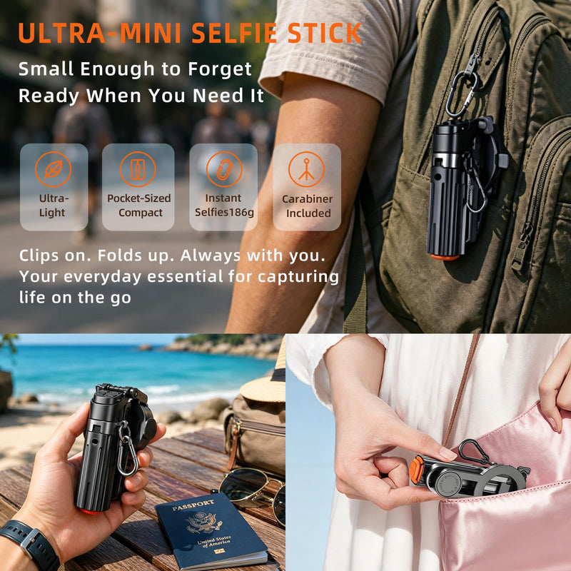 Upgrade 19" Mini Magnetic Selfie Stick Tripod for iPhone MagSafe & Android, Auto-Open Pocket Size Phone Tripod with Remote, 360° Rotatable Portable Selfie Stick for Video Recording & Travel