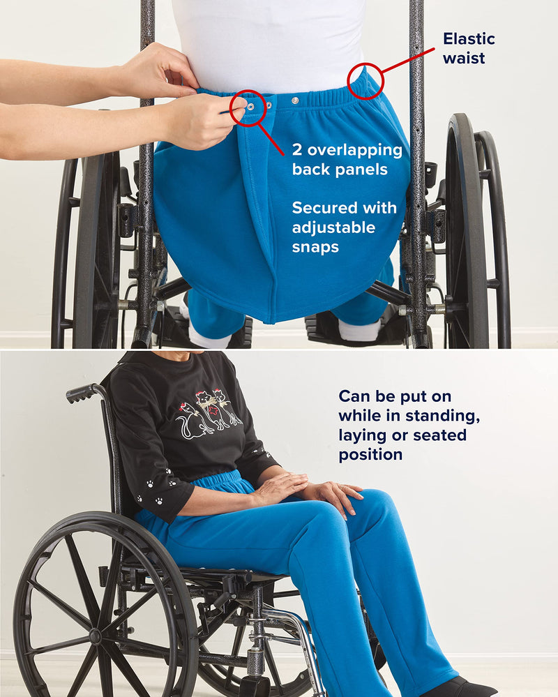 Silverts Women’s Adaptive Clothing Open Back Pants, Assisted Dressing Knit Bottoms for Elderly, Nursing Home & Rehab Wear Large Ink Blue