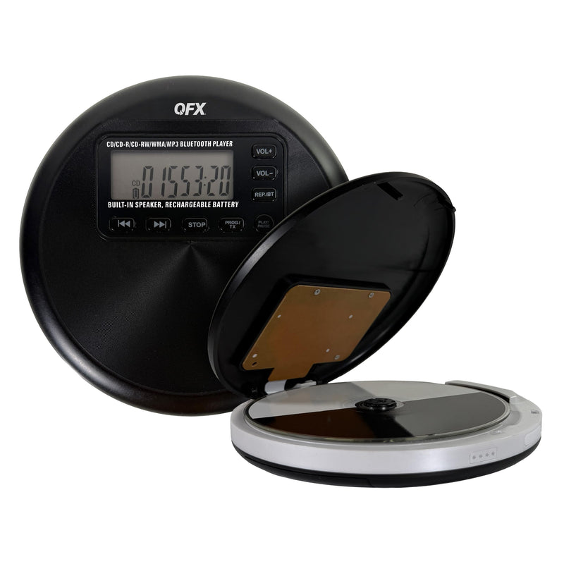 QFX Portable CD Player with Bluetooth and Built-in Speaker, RETRO-30 | 8-Hour Battery, Anti-Shock, Plays CD/CD-R/MP3-CD, Rechargeable Disc Player for Home and Travel, Earphones Included