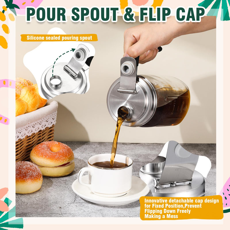 Baderke 4 Pcs Stainless Steel Wide Mouth Mason Jar Pour Spout Lid Metal Mason Jar Pitcher Lid with Handle, No Rust Leak Proof Shaker Seal Cover Fit Home Tea, Milk, Juice Drinks Airtight