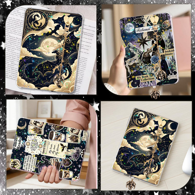 Inserts Cardstock for Clear Case - 8 Pcs Fantasy Dragon Back Cover Skin Card Cool Dust Plug Charm Chain for Kindle Paperwhite 11th 12th E-Reader Decorative Accessories Bookish Readers Gift 6.8" × 4.8"