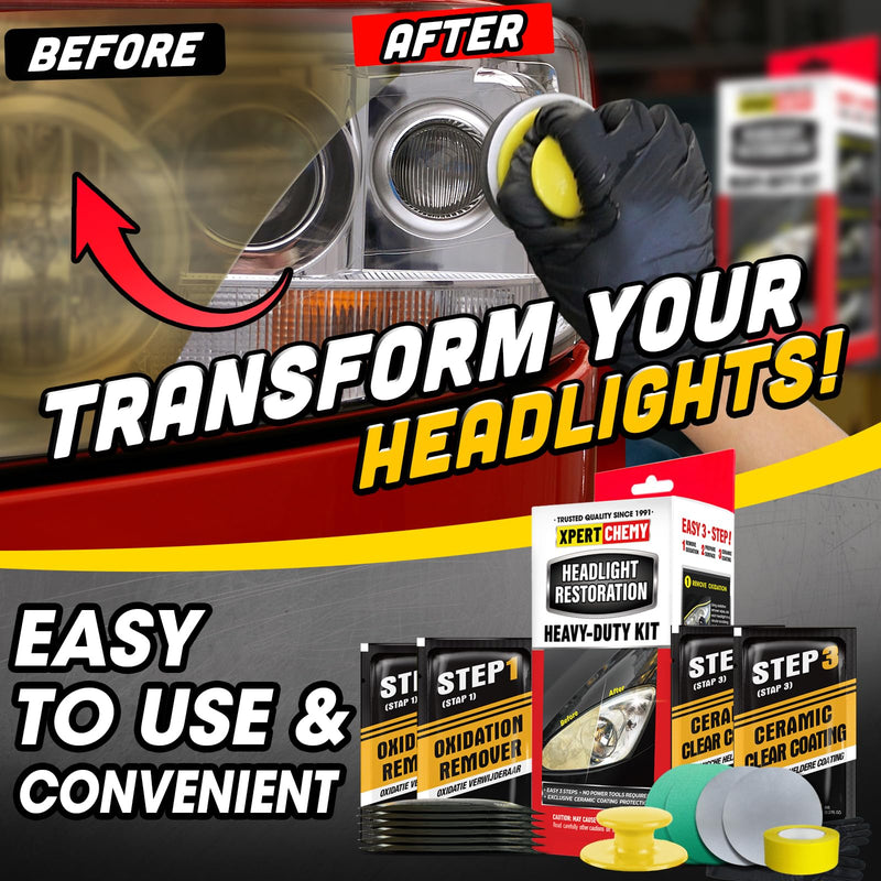 Headlight Restoration Kit-Headlight Cleaner Removing The Heavy-Duty Yellowing, Clouding and Stains, Even Buffs Out Unsightly Hairline Scratches,No Power Tools Needed