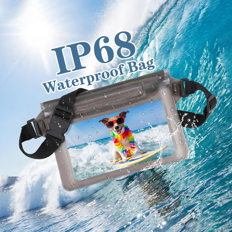 2PCS Waterproof Fanny Pack, Waterproof Bag for Beach Waterproof Pouch for Phone Passport Purse Floating Dry Bag with Adjustable Waist Strap for Beach Kayaking Boating