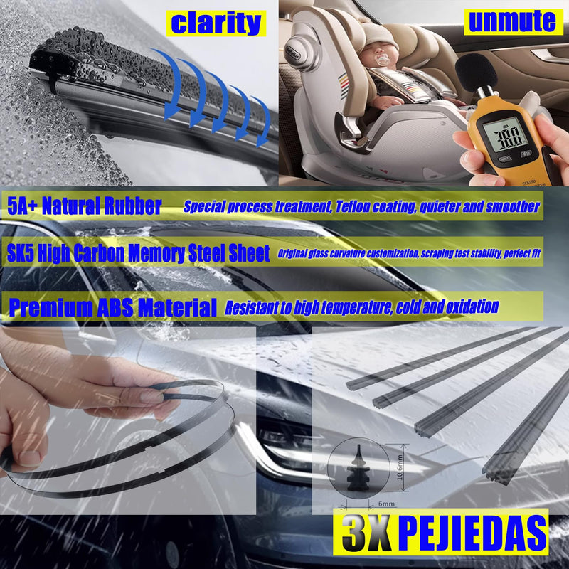 3 x OEM Wiper Blades, Replacement Wiper Blades for Hyundai Santa Fe 2019-2023/Elantra GT 2018-2020/Sorento 2016-2020 (26“ & 16” Front Wipers + 12” Rear Wiper Blades) 26 "+16" /12" ( set of 3 )