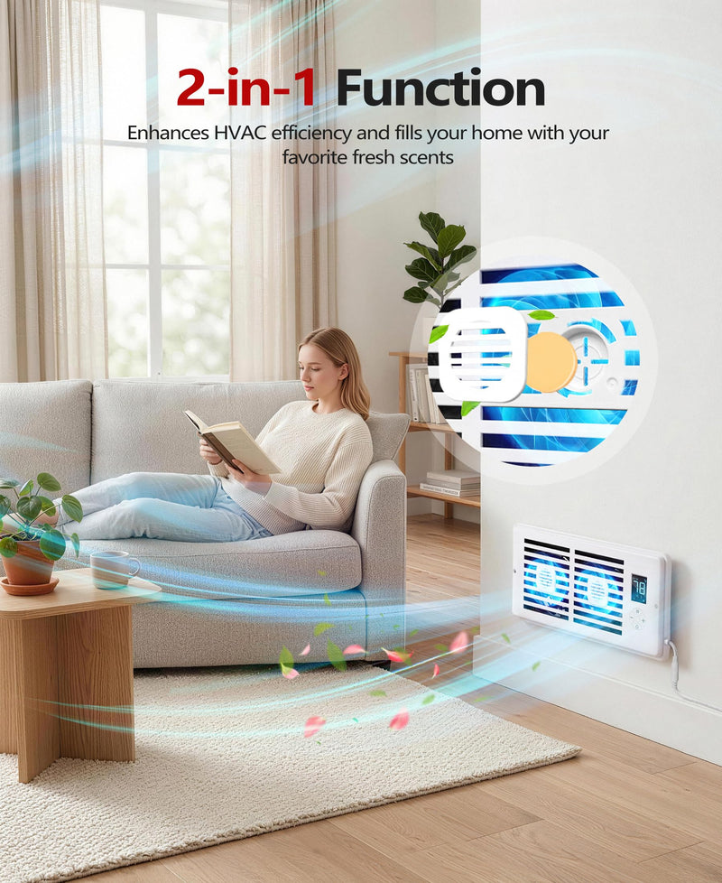 KimFilter 4" x 10" Register Booster Fan, Low Noise Vent Booster Fan for Floor & Wall Duct Openings, 10 Speeds Airflow | 3 Modes Operation, Remote Control with Timing,All Season Power Vent Register Fan