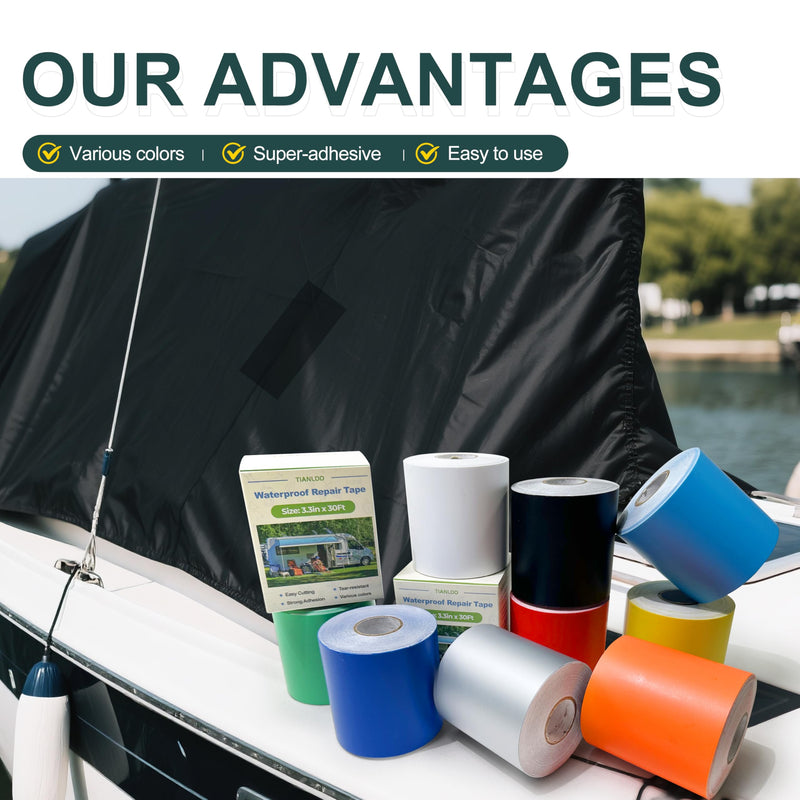 Waterproof Repair Tape for Fabric,RV Awning,Boat Covers,Tents,Tarp,Heavy Duty Outdoor Repair Patch - 3.3IN x 30FT（Transparent） Transparent