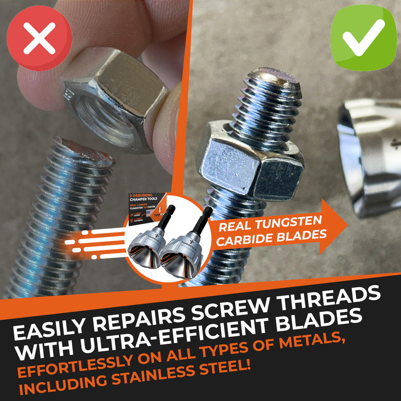 THORVALD 2X Deburring External Chamfer Tool with Tungsten Carbide Blade - Deburr Tool for All Thread, All Metal Rod, Pipe, PVC, 3D Printing - 1/8" to 3/4" Diameter (3~19mm) User Guide + Video Tutorial 2X Deburring tools