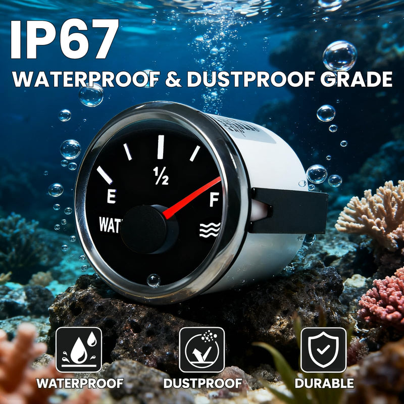 Water Level Gauge，52mm Liquid Level Meter, 240-33ohm/0-190ohm ，9-32V Universal Water Tank Gauge for Boats,RVs,Yachts,Motorcycles,Trucks,Cars,Vehicle,Marine Holding Tanks (0-190ohm) 0-190ohm