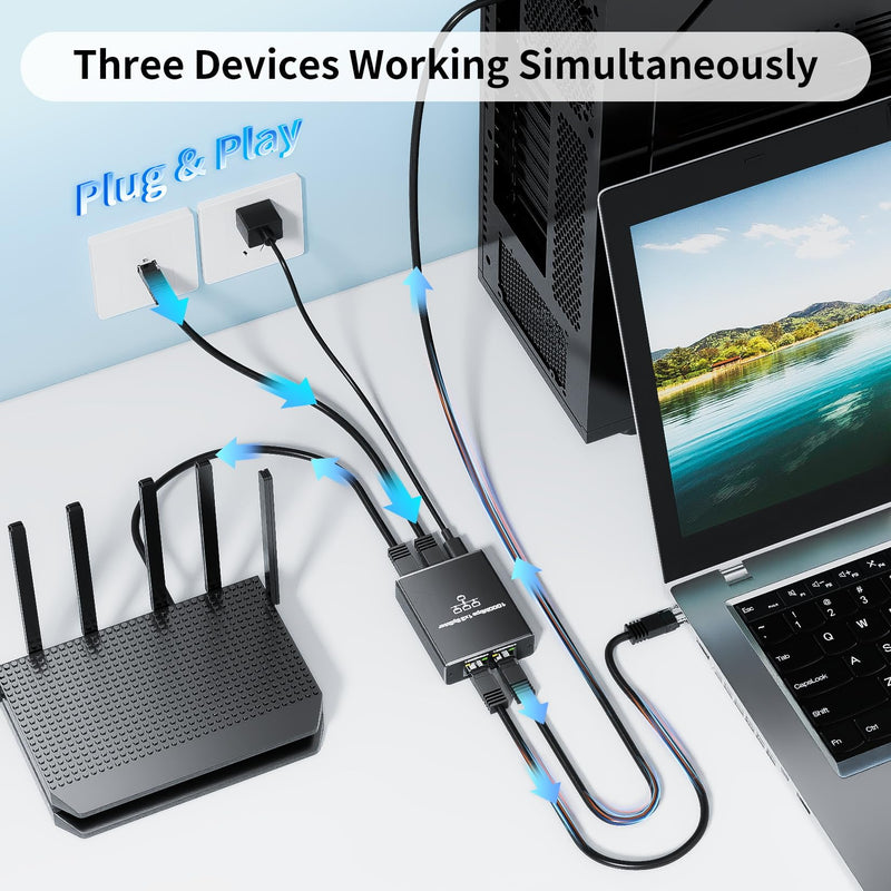 Ethernet Splitter 1 to 3, ALYYDBG 1000Mbps RJ45 Internet Splitter with USB Power Cable, LAN Splitter Using Cat5/5e/6/7/8 Cable for PC, TV, PS5, Printer etc 1000Mbps 1 to 3