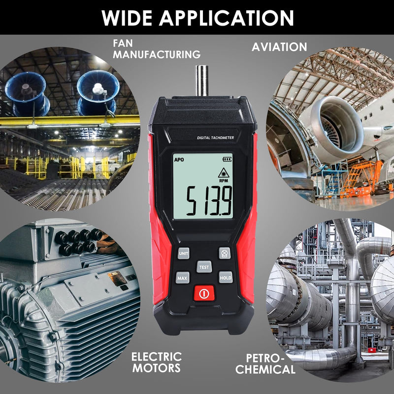 2-in-1 Digital Tachometer, Non Contact RPM Meter Laser Photo Tachometer 3~100,000 RPM, Contact RPM Tachometer 3~19999RPM Speed Meter with Data Hold, Max/Min/AVG
