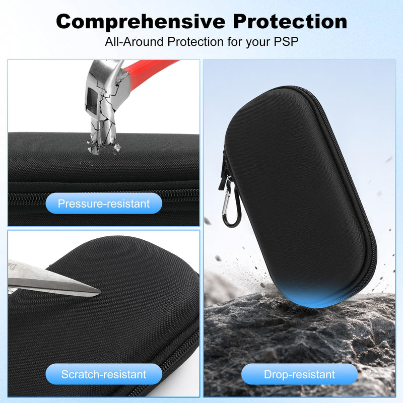 Jedaful 5-in-1 Accessories Bundle for Sony PSP 2000 3000, Hard EVA Travel Carrying Case, Anti-Slip Crystal Clear Hard Case, 2-pack HD PET screen protectors and Micro SD Adapter for Sony PSP