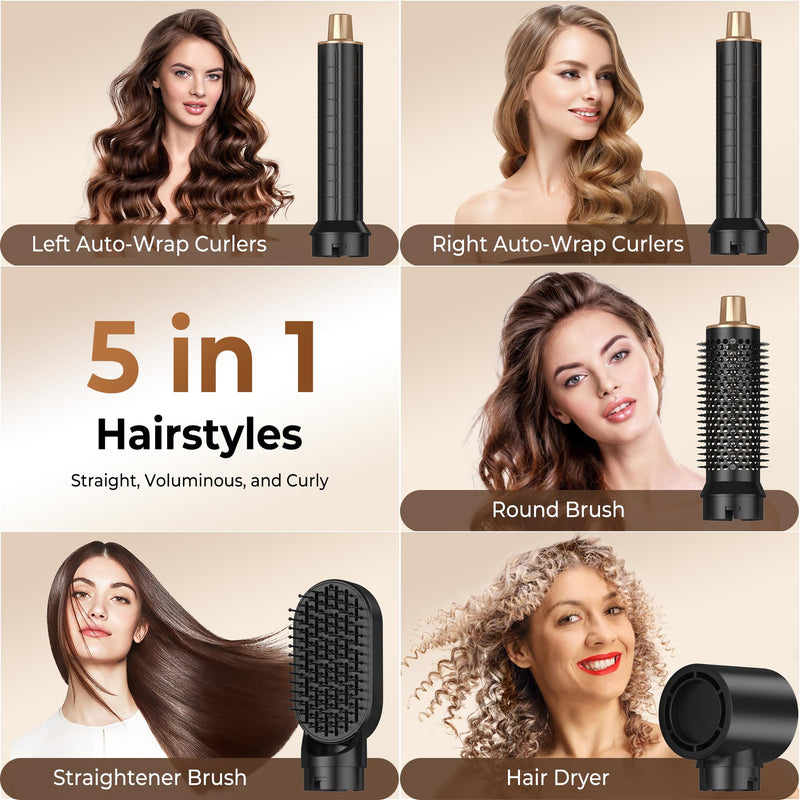 Hairstyer 5 in 1 Hair Styler Air Brush Airbrush 5 in 1 Air styer | Airstyler Multi-Blow Dryer Brush Set with Curl, Straighten, Wavy, Smooth, Magic Styler for All Hair Types and Lengths Black