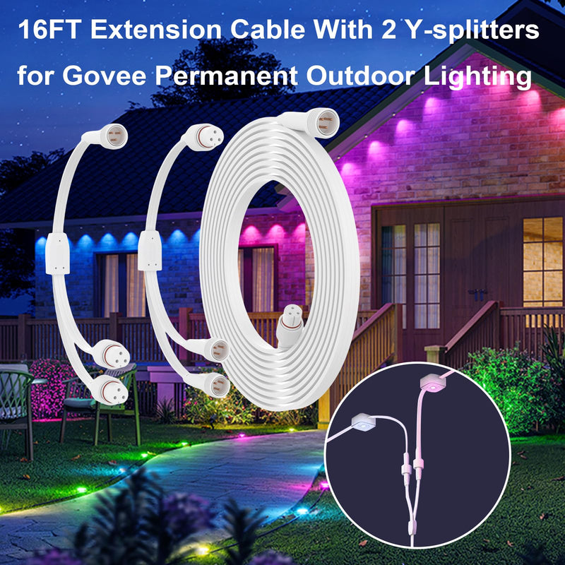 16FT Extension Cable Kit for Govee Permanent Outdoor Lights, Extension Cord Compatible with Govee H705A H705B H705C H706A H706B H706C H705D H705E H705F 16FT Extension Cord Kit