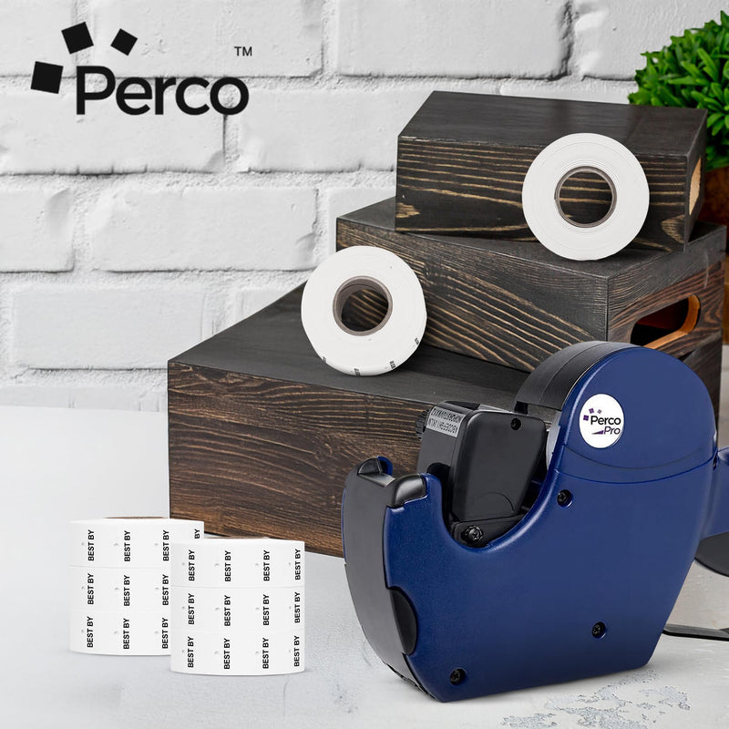 Perco 2 Line Best BY Labels - 8 Rolls, 1 Sleeve, 6,000 Blank Date Gun Labels for Perco 2 Line Date Guns - Made in USA