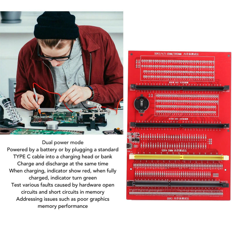 Memory Tester, Memory Diagnostic Analyzer, 4 in 1 Desktop DDR3 DDR4 DDR5UDMM DDR5RDIMM Tester Card for Desktop Server Computers