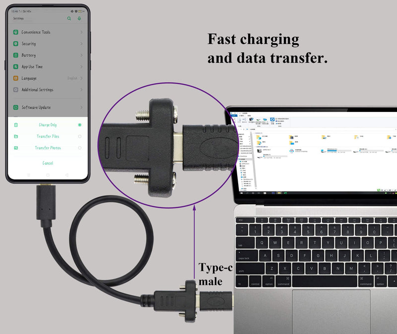 USB Type C 3.1Panel Mount Adapter Cable USB-C 3.1 Gen2 10Gbps Male to USB C Female Panel Mount Screw Cable,Supports Charging,Data,Audio,Video Cable for Laptop,Tablet,Mobile Phone(0.3M/1ft)