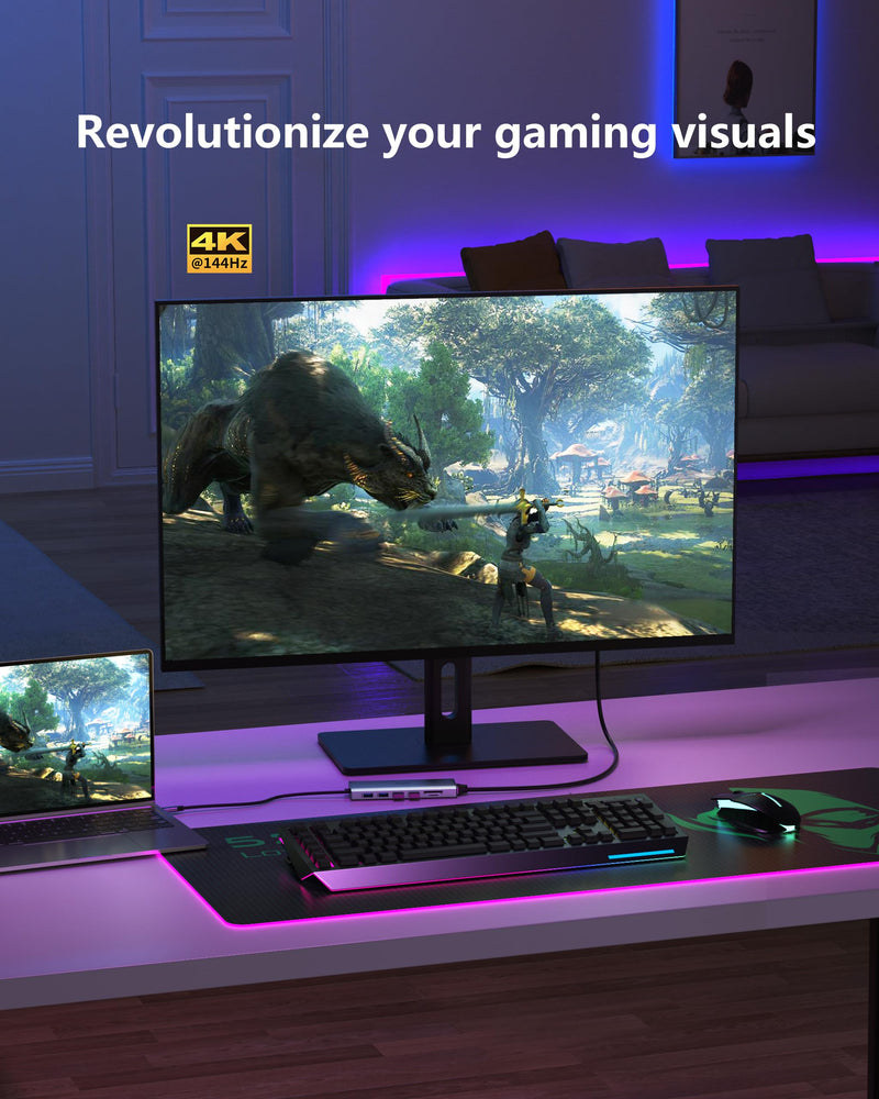 USB C Docking Station 3 Monitors 4K@60Hz, 14-in-1 Laptop Docking Station with 2 HDMI 4K@60Hz, DP 8K@30Hz/ 4K@144Hz, 3 USB 3.0, 2 USB 2.0, RJ45, Audio, PD 100W, USB-C HUB for Windows Laptop Accessories 4K HDMI+4K DisplayPort
