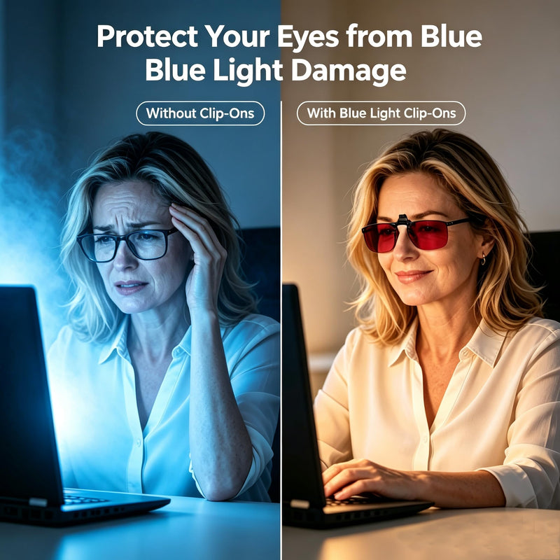Eyekepper Clip on Blue Light Blocking Glasses, Red Lens for Sleep, 58*40MM | Flip up Clipon Attachment for Rectangle Eyeglass, Anti UV Ray Clip ons, Screen Bluelight Filter Clips, Clip-on Tinted Snap on