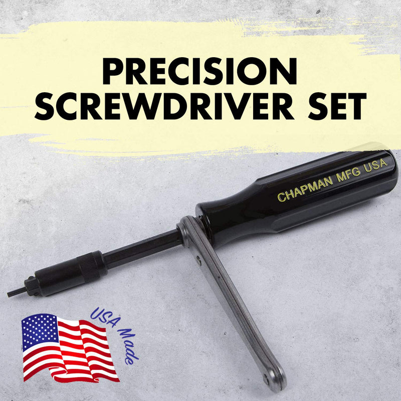 Chapman MFG 7331 All-Purpose Standard Screwdriver Set - Includes Phillips, SAE Allen Hex & Slotted/Flathead Bits - Complete Set Offers 24 USA Made Insert Bits + Mini Ratchet Hand Tool (Yellow Case)