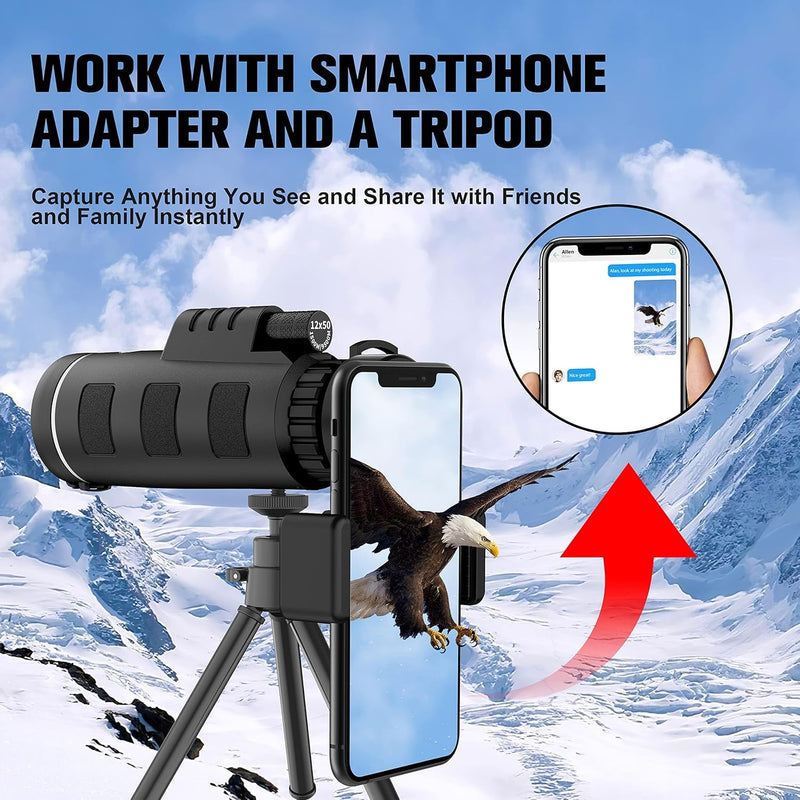 40x60 Monocular Telescope with Smartphone Adapter and Telescope Case High Powered Monocular, Compact Monocular for Wildlife, Hunting, Camping, Travel &Outdoor Adventures Black