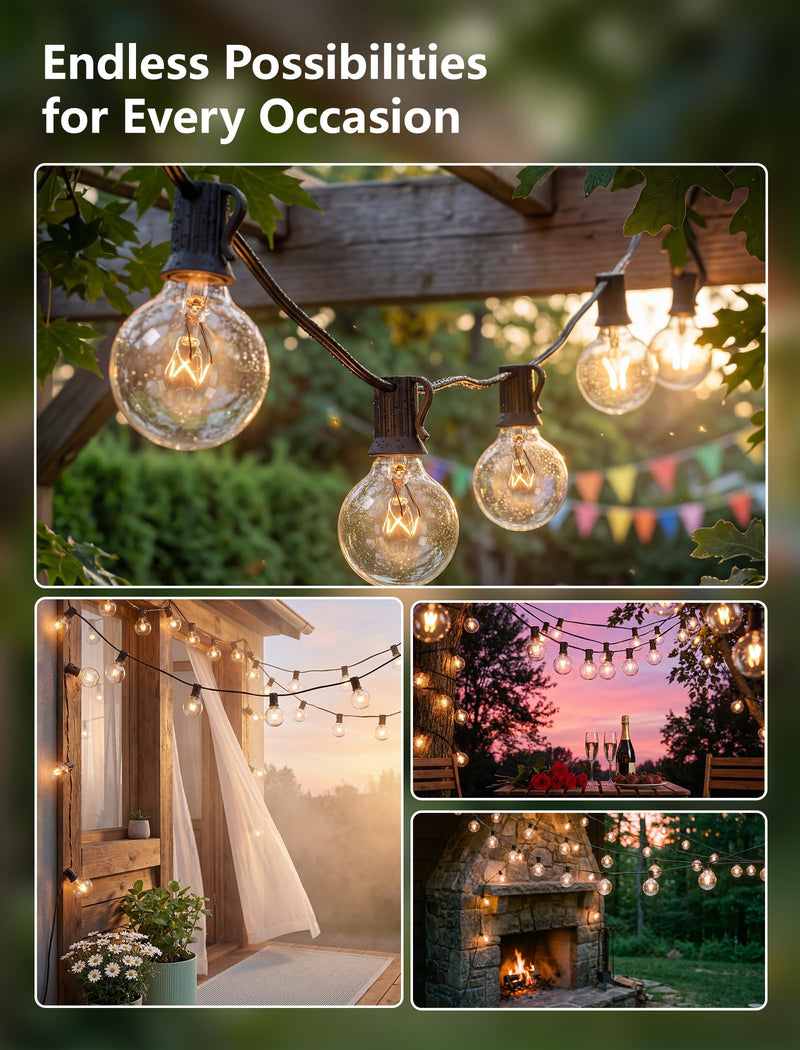 50 Pack G40 Replacement Bulbs for Outdoor String Lights, 5W Clear Incandescent Globe Bulbs with E12 Base, Dimmable Patio & Backyard Decor 5.0 Watts