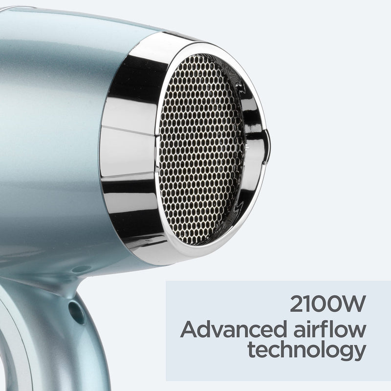 BaByliss Hydro-Fusion Hair Dryer with Diffuser - Professional 2100W Ionic Blow Dryer for Frizz-Free Styling, Plasma Technology for Shine, Lightweight Design, 3 Heat & 2 Speed Settings, Blue, 5573U Single