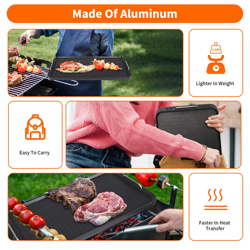 Flat Top Griddle for Stovetop, Non-Stick Griddle Grill Pan, Stove Top Grill,14.96" x 8.66", Works with Power XL,Chefman, Carl Schmidt Sohn, Cusimax, Techwood Smokeless Grill,Aluminum,Dishwasher Safe 15" x 8.7" x 0.9"