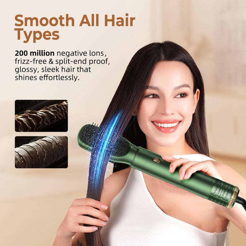 UKLISS Air Styler 5 in 1 Hair Styler Set 1000W Hot Air Styler High Speed Lonic Multi Styler Hair Dryer Brush, Auto Air Curler, Volumizer, Round Brush for Women Green