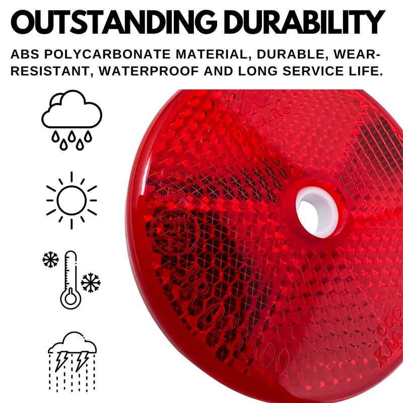 Class A 2" Round Reflector with Center Mounting Hole - Red/Amber for Trailers, Trucks, Automobiles, Mail Boxes, Boats, SUV's, RV's, Industrial Applications (2x Red)… 2x Red