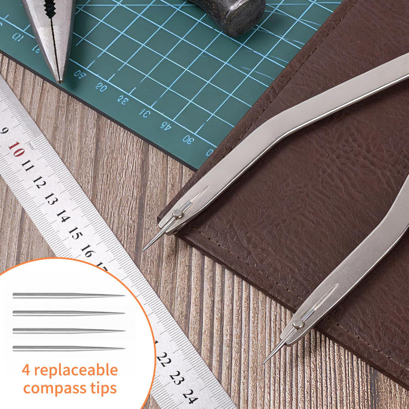 12-Inch Radius Divider for Sheet Metal Layout, 2PCS Circle Scriber Set with 12-Inch Steel Ruler & 4 Replacement Tips, Upgraded Anti-Loose Points for HVAC, Roofing & Metal Fabrication 12 in (2 pcs) 2