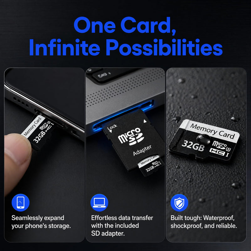 32GB Micro SD Card, MicroSDHC UHS-I U1 Class Memory Card with Adapter | For Smartphones, Tablets, Cameras and Other Compatible Devices. 32GB