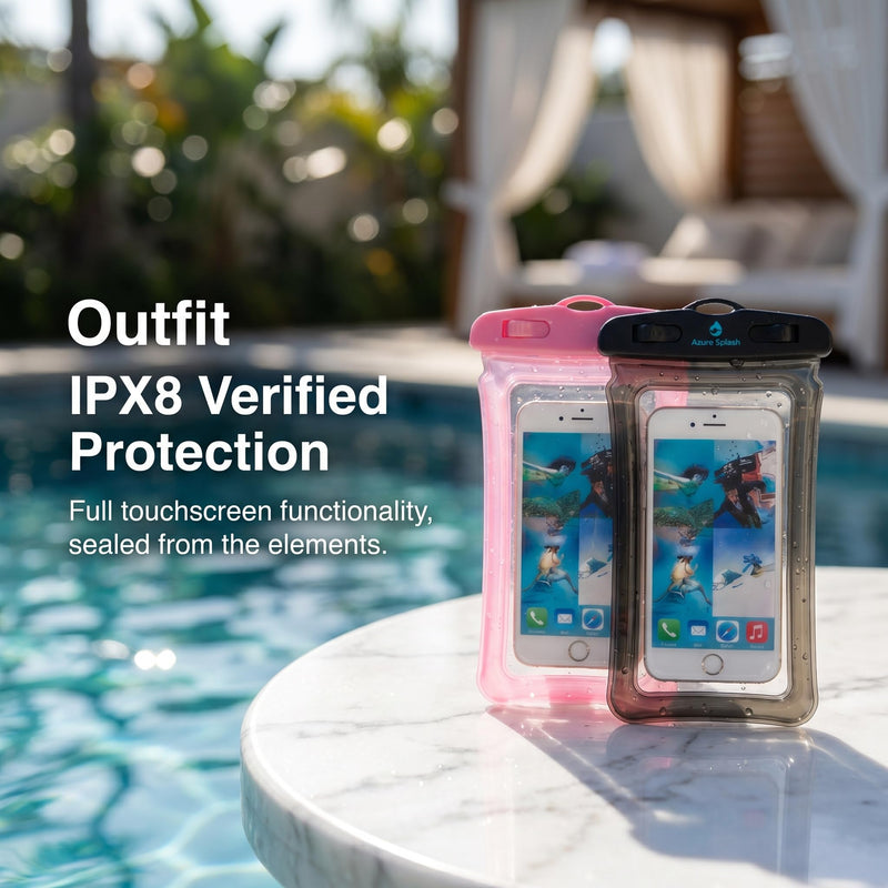 2 Pack Waterproof Phone Pouch Underwater Dry Bag Ultra-Clear Dual-Sided Touchscreen Case with Lock Seal for Swimming Snorkeling & Beach-Pink-Black Pink-Black