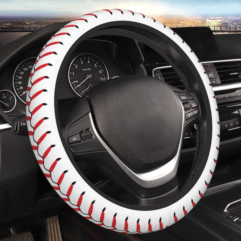 Baseball License Plate Frame & Baseball Texture Pattern Steering Wheel Cover Aluminum License Plate Covers Anti-Slip Breathable Steering Wheels Protector with Screws Fasteners Caps for Men Women 3PCS