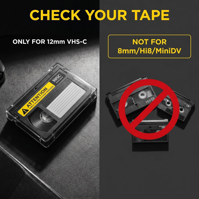 Motorized VHS-C to VHS Cassette Adapter, VHS-C Video Tape Converter for 12mm VHS-C & S-VHS-C Camcorder Tapes, NOT Compatible with 8mm, Hi8 & MiniDV Tapes