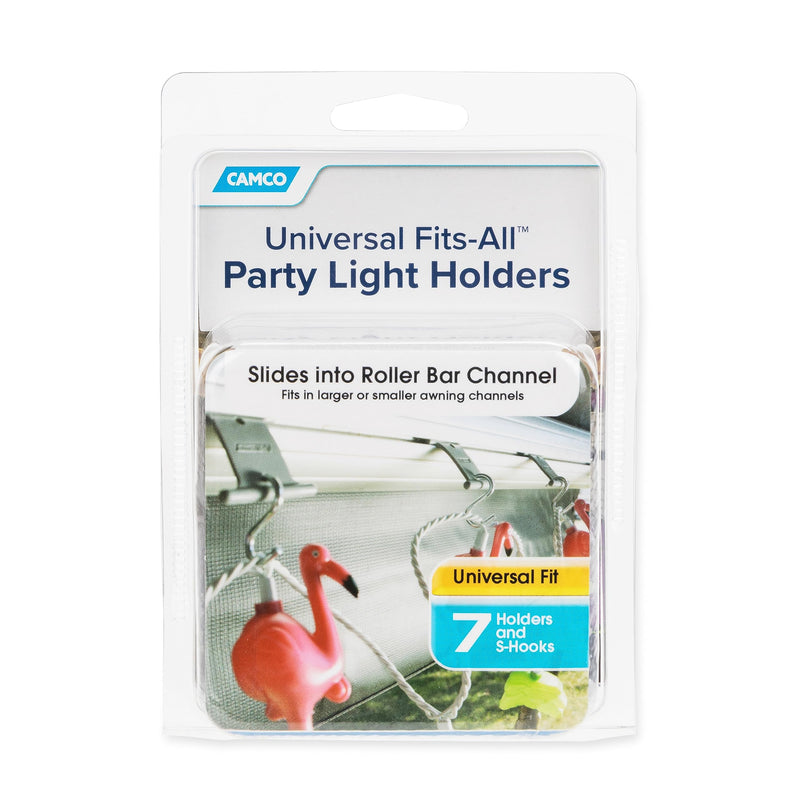 Camco Camper/RV Party Light Holders - Supports Up to 15lbs & Fits Most Awning Bar Channels - Great for Hanging String Lights, Patio Lights, LED Lights for Bedrooms, and More - Gray, 14-Pk (42692) Awning Light Holder 14 Pack