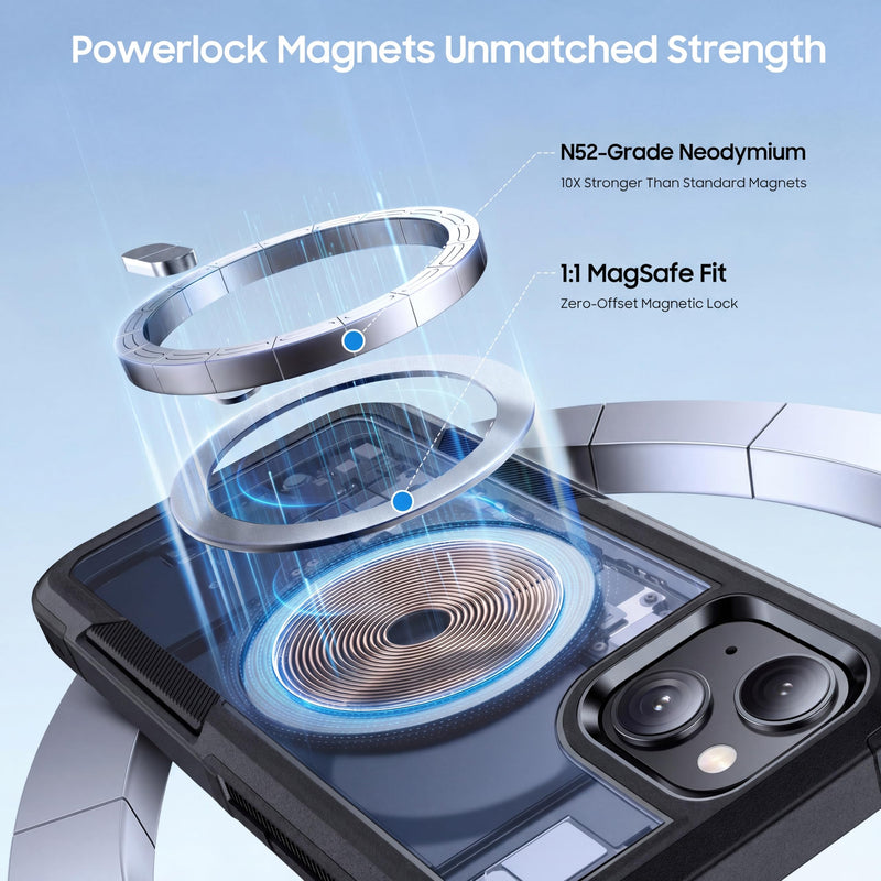Magnetic for iPhone 15 Case Military-Grade Shockproof, Black | Dual-Layer Heavy Duty Rugged Protection Phone Case [Fit for MagSafe] Anti-Fingerprint Anti-Scratch Back for iPhone15 Cover