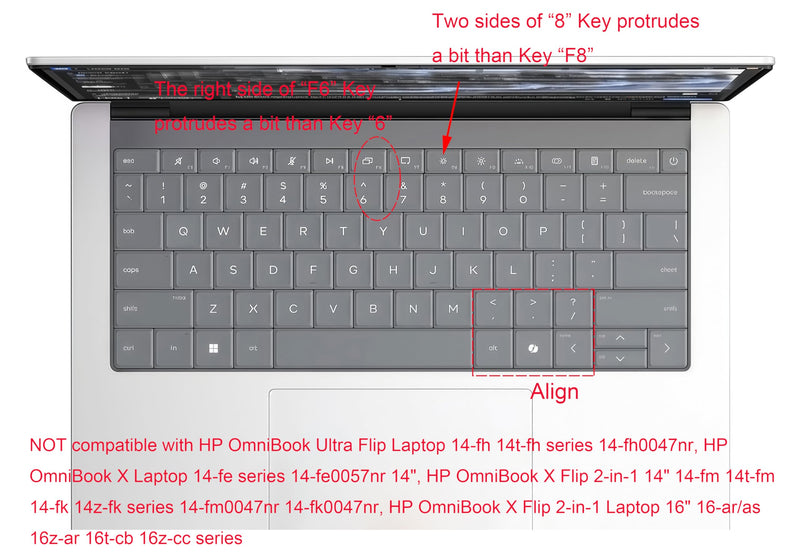 Keyboard Skin Compatible for 2026 HP OmniBook Ultra Laptop 14" 14/14t-kd 14-kg Series & HP OmniBook X/X Flip Laptop 14/14t-ka 14/14t-kb 14/14z-kc Series (Not for 14-fk/fm/fe 16-ar/cb/cc Serie) Clear Compatible for 2026 OmniBook Ultra 14-kd/kg