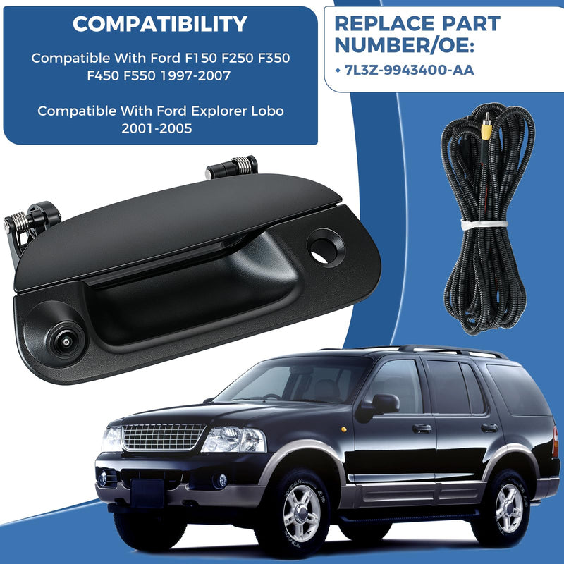 Tailgate Handle Backup Camera Fit for Ford F150 F250 F350 F450 1997-2007 | Fit for Dodge RAM 2500 3500 2010-2017 Tailgate Reversing Rear View Park Assist Camera RCA Plug Replaces 68084284AB Fit for Ford F150 F250 F350 F450 F550 1997-20077
