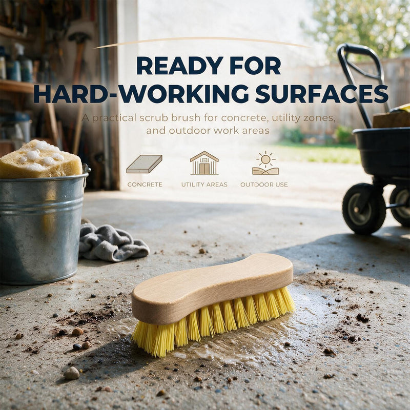 Stiff Bristle Nylon Scrub Brush – Heavy Duty Wooden Scrub Brush for Concrete, Tile, Grout, Patio Furniture, Outdoor Cushions, Entry Mats and Mud Cleaning