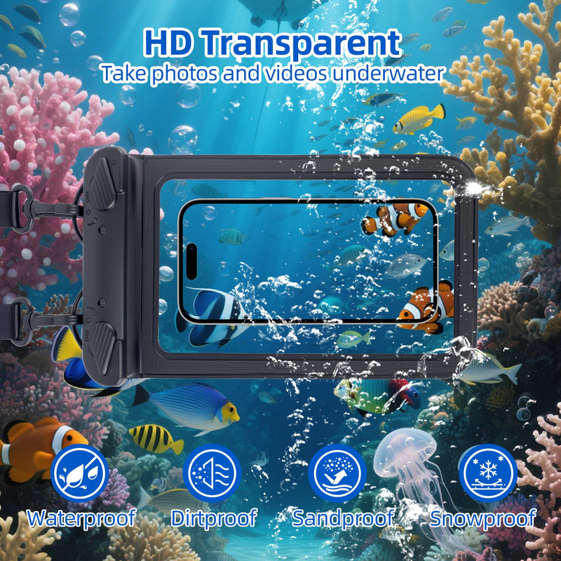 IPX8 Waterproof Phone Pouch Universal Cell Phone Dry Bag Patented Sealed Lock Lanyard Mobile Phone Case for Swimming Surfing Beach for iPhone 17 16 15 Samsung S26 S25 Xiaomi up to 8.9" Black - 2 Pack 8.9 inch