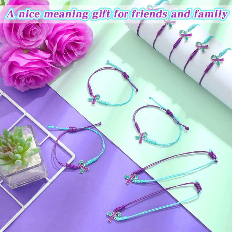 Sasylvia 20/100/150 Pcs Suicide Prevention Awareness Bracelets Adjustable Cord Purple Teal Ribbon Braided Bracelets Inspirational Suicide Prevention Gifts for Women Men Jewelry Accessories 100