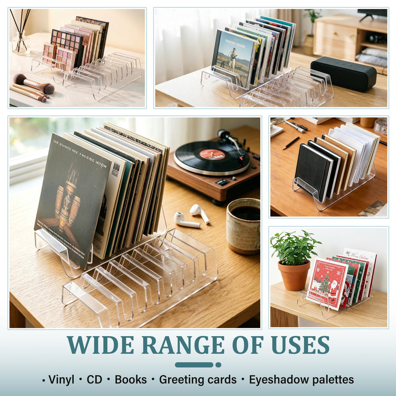 2 Pcs Clear Acrylic CD Holder, DVD/CD Display Rack & CD Storage Box & Vinyl Record Storage Stand Holds up to 14 Standard CD Cases for Media Shelf Storage and Organization