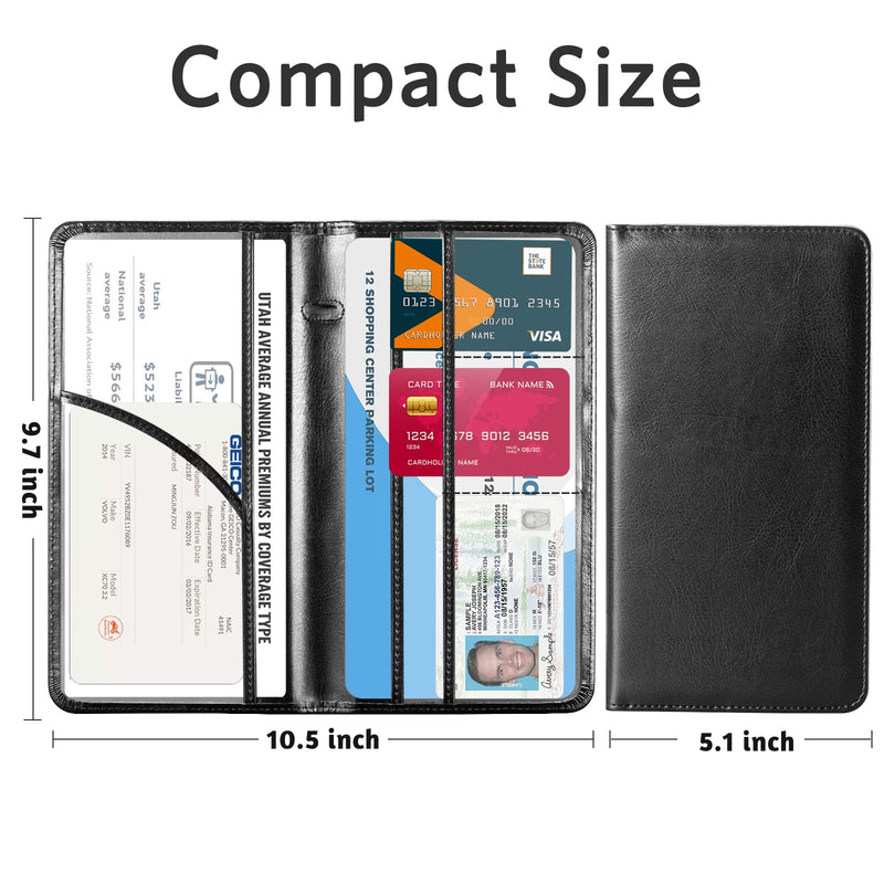 CoBak Car Registration and Insurance Holder - Vehicle Glove Box Car Organizer,Auto Truck Comparment Accessories Case with Magnetic Closure for Driver License,Cards L-Cowhide Black