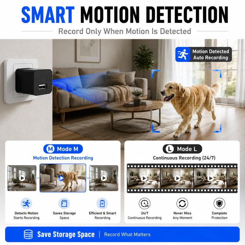 64G USB Charger Hidden Camera, 1080P Motion Detection Indoor Security Camera with SD Card Included, No WiFi/Monthly Fee, 106° Wide Angle, Local Storage Home Monitoring Device (2026 Upgraded) Silver Black