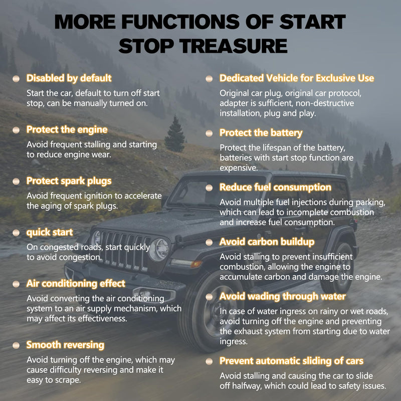 Auto Stop Eliminator for Wrangler JL JLU 2018-2026 Gladiator JT 2020-2026 | Plug Play Auto Start Stop Eliminator Installed Below of Steering Wheel, Memory Module Cancels Auto Stop Disable, Not Fit 4XE 2018-2026 Wrangler & 2020-2026 Gladiator