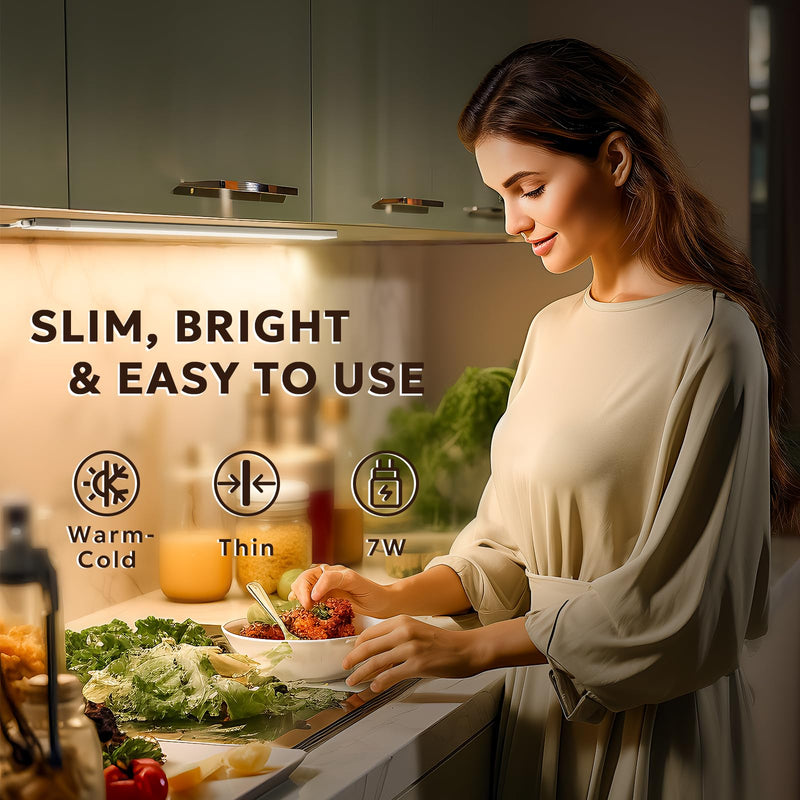 MYPLUS 2pcs 12" Under Cabinet Lights with 5 Color Temperature, Side-Illuminated, Dimmable 285 Lumens,49 LEDs,7W,LED Light Bar Plug-in for Kitchen, Cabinet, Counter and Shelf 12-inch 2