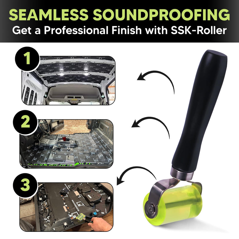 SSK-Roller Sound Dampening Installation Tool - Polyurethan Rubber Roller with Wooden Handle - Eliminates Air Bubbles